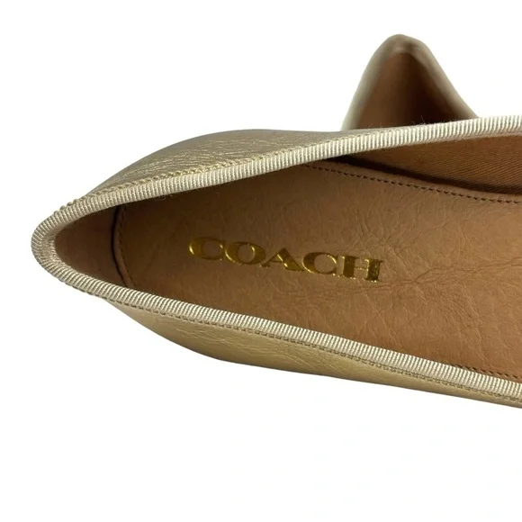 COACH LARA Q8259 METALLIC TUMBLED GOLD ROUND TOE HOLIDAY CLASSIC BALLERINA FLAT - Picture 10 of 13